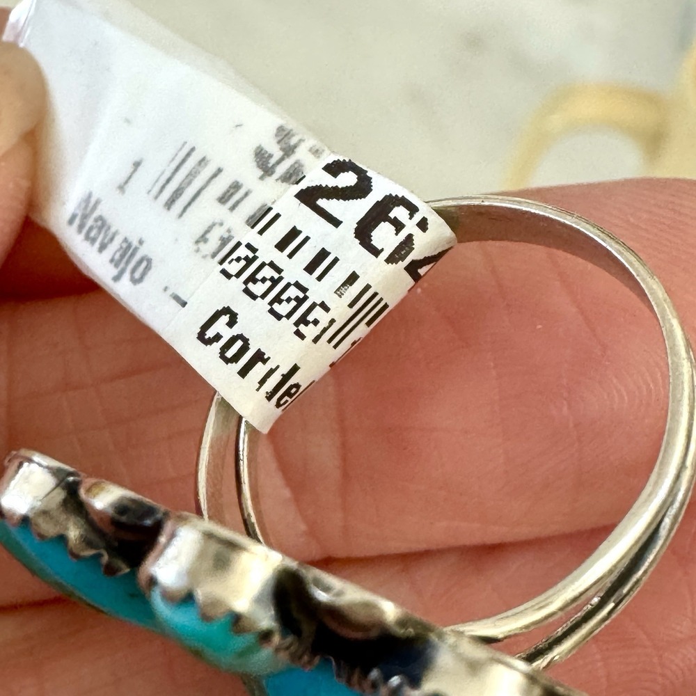 Navajo Turquoise Cluster Ring Sz 7 Sterling Signed ML Perry Native American - Picture 8 of 10